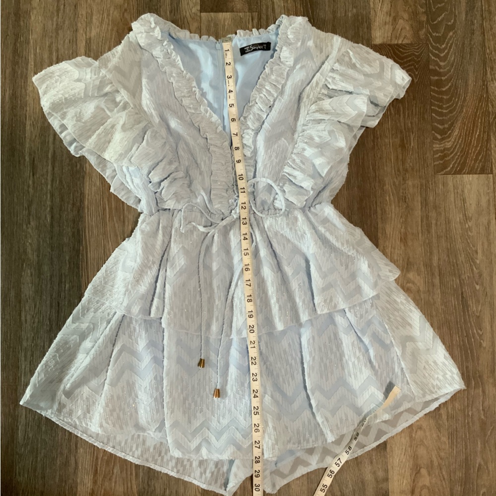 Blue Ruffle Layer Romper Mini Dress - Picture 7 of 13